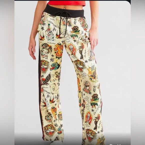 Ed Hardy Y2K throwback iconic Ed Hardy graphic print multi Track Pants size S - Picture 4 of 13